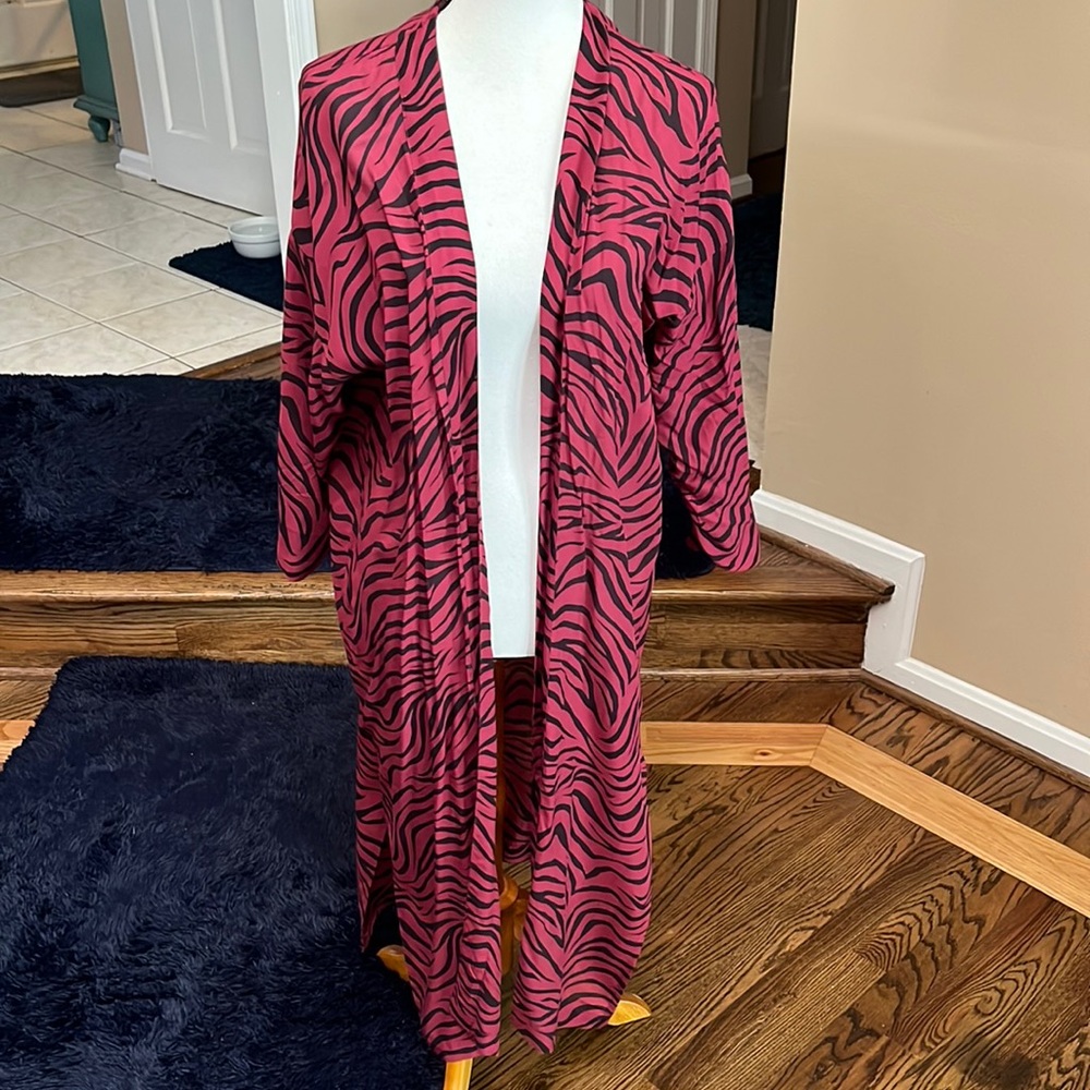 LOFT Pink and Black Zebra Print Long Cardigan